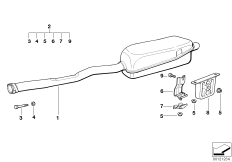 Задний дополнительный глушитель для BMW E36 320i M50 (схема запасных частей)