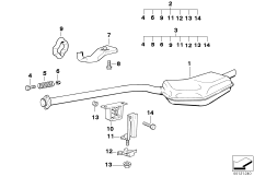 Задний дополнительный глушитель для BMW E36 318i M43 (схема запасных частей)