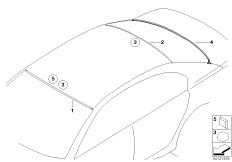 Остекление, дополнительные элементы для BMW E65 730i M54 (схема запасных частей)