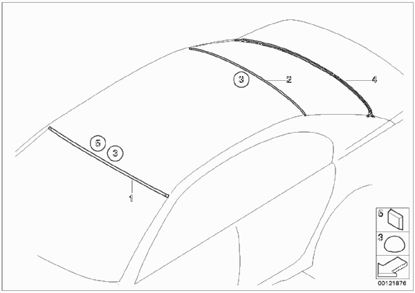 Остекление, дополнительные элементы для BMW E65 730d M57N2 (схема запчастей)