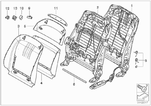 Сиденье Пд-каркас спинки/задняя панель для BMW E66 760Li N73 (схема запчастей)