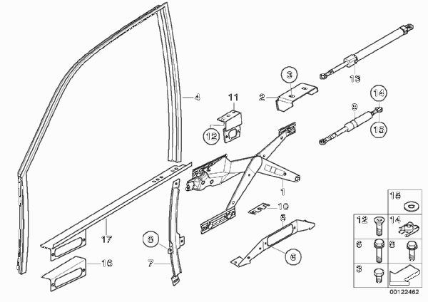 Механизм перемещения стекла двери Пд для BMW E38 750iLS M73N (схема запчастей)