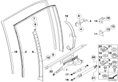 Механизм перемещения стекла двери Зд для BMW E38 750iLS M73N (схема запасных частей)