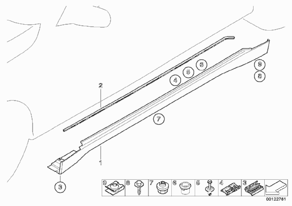 Накладка порог / арка колеса для BMW E65 730i M54 (схема запчастей)