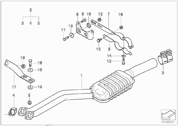 Катализатор/передний доп.глушитель для BMW E39 523i M52 (схема запчастей)