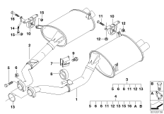 Система выпуска ОГ Зд для BMW Z3 Z3 M3.2 S50 (схема запасных частей)