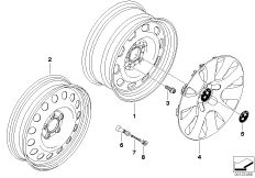 Колесный диск стальной, дизайн 12 для BMW E60 520i M54 (схема запасных частей)