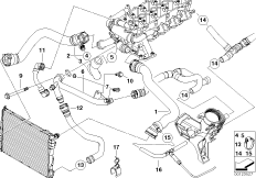 Водяной шланг системы охлаждения для BMW E39 520d M47 (схема запасных частей)
