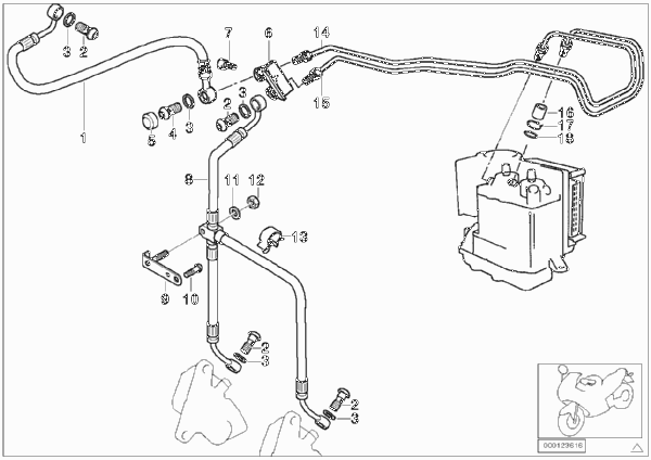 Трубопровод тормозного привода c ABS Пд для BMW R21A R 1150 GS Adv. 01 (0441,0492) 0 (схема запчастей)