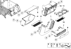 Доп.элементы центральной консоли Зд для BMW E53 X5 4.8is N62 (схема запасных частей)