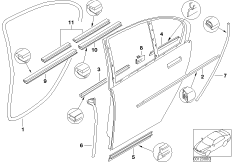Уплотнитель двери сзади для BMW E65 735i N62 (схема запасных частей)