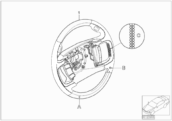 Индивид.многофункц.рулевое колесо с НПБ для BMW E65 735i N62 (схема запчастей)