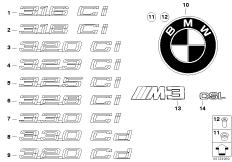 Эмблемы / надписи для BMW E46 M3 CSL S54 (схема запасных частей)