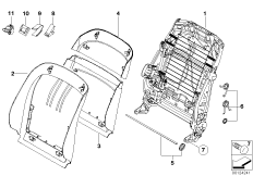 Каркас спинки переднего сиденья для BMW E70 X5 3.0sd M57N2 (схема запасных частей)