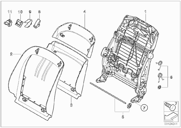 Сиденье Пд-каркас спинки/задняя панель для BMW E60 520d M47N2 (схема запчастей)