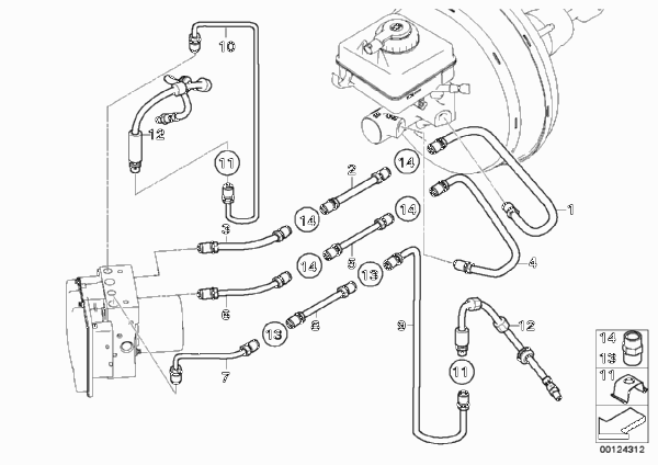 Трубопровод тормозного привода Пд для BMW E61 525i M54 (схема запчастей)