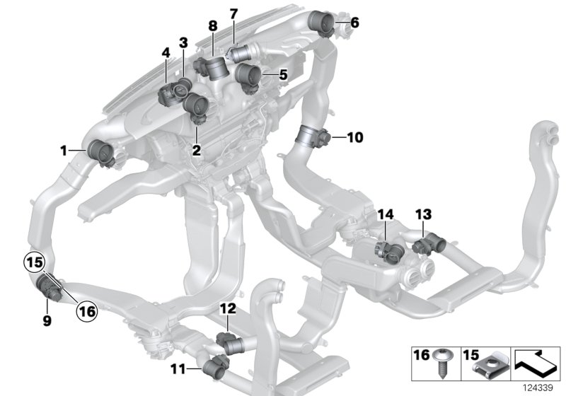 FLAP ACTUATORS HEATER DUCT для BMW RR3N Coupé N73 (схема запчастей)