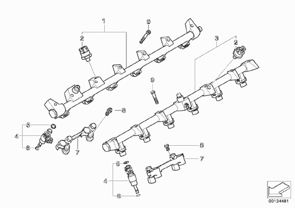 Распределительный трубопровод-форсунка для BMW E66 760Li N73 (схема запчастей)