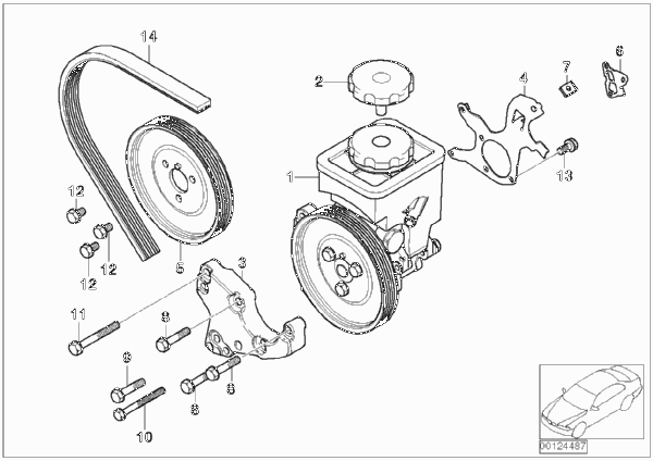 Насос гидроусилителя рулевого управления для BMW E46 320d M47N (схема запчастей)