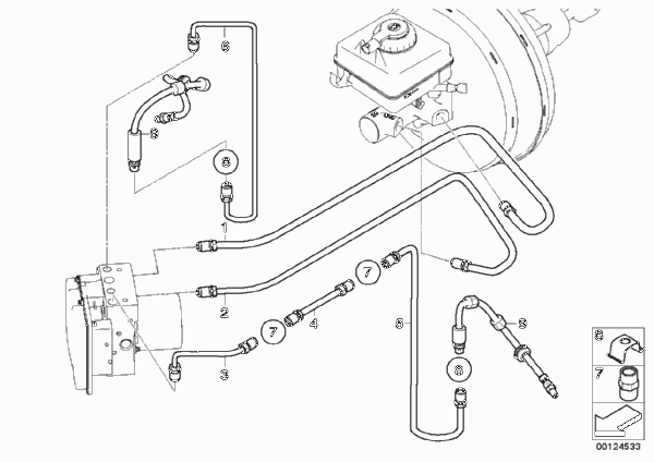 Трубопровод тормозного привода Пд для BMW E64 630i N52 (схема запчастей)