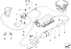 Воздушный нагнетатель с вакуум.сист.упр. для BMW E53 X5 4.6is M62 (схема запасных частей)