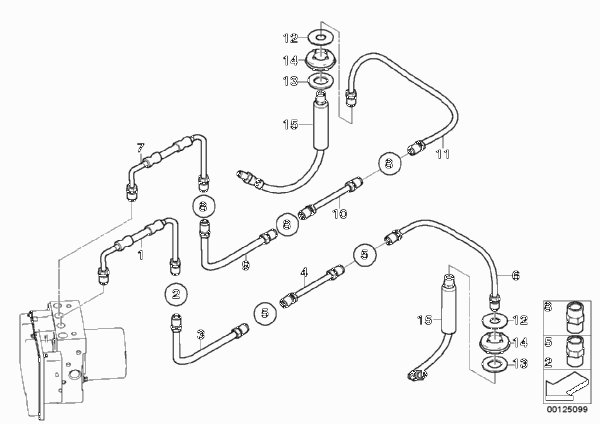 Трубопровод тормозного привода Зд для BMW E63 645Ci N62 (схема запчастей)