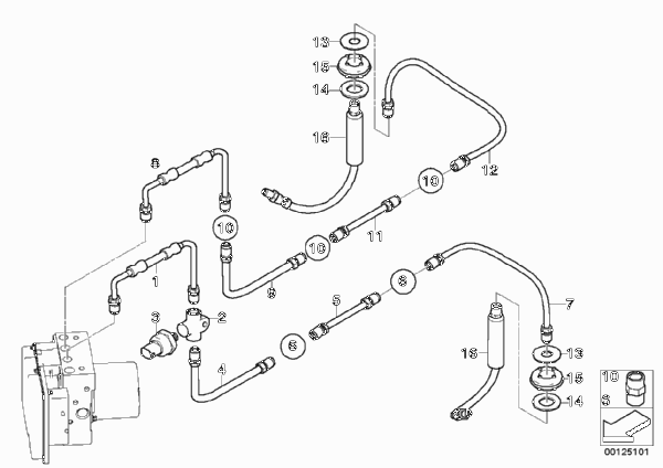 Трубопровод тормозной системы Зд (S541A) для BMW E63 645Ci N62 (схема запчастей)
