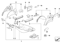 Пол багажника/брызговик Зд для BMW E36 318tds M41 (схема запасных частей)