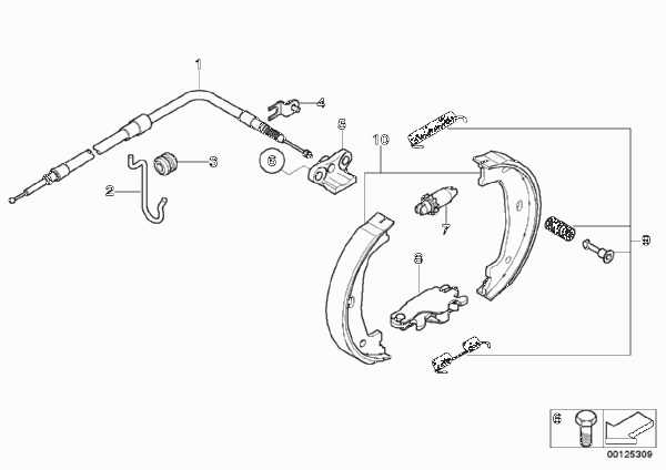 Стояночный тормоз/тормозные колодки для BMW E61 525i M54 (схема запчастей)