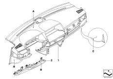 Индивидуальная панель приборов, кожа для BMW E65 730d M57N2 (схема запасных частей)