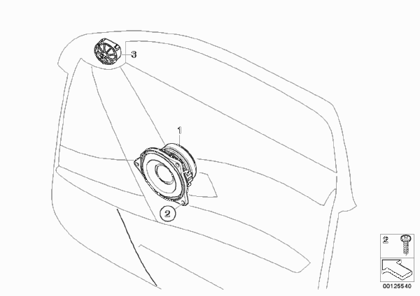 Детали системы Top-HiFi на Пд двери для BMW E61 525i M54 (схема запчастей)