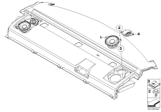 Детали стереосистемы на полке за Зд сид. для BMW E60 520i M54 (схема запасных частей)