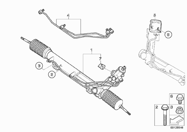 Рулевой механизм с гидроусилителем для BMW E53 X5 3.0d M57 (схема запчастей)