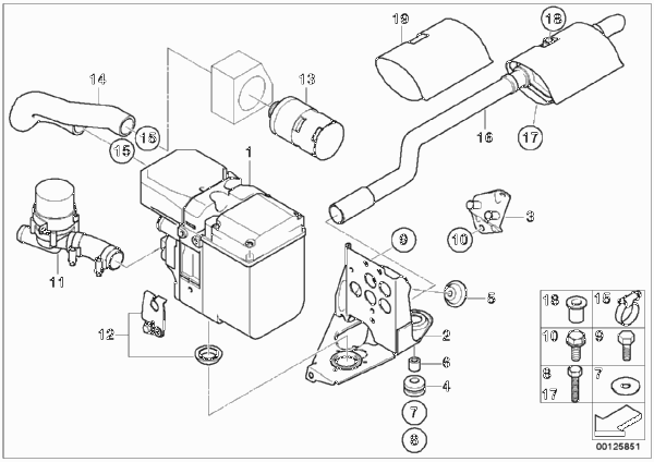 Автономная система отопления для BMW E66 750Li N62N (схема запчастей)