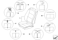 Виды швов сидений для BMW E63 630i N52 (схема запасных частей)