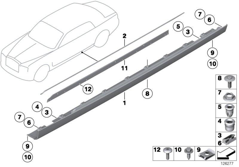 Накладка порог / арка колеса для BMW RR2 Drophead N73 (схема запчастей)
