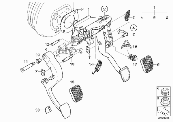 Педальный механизм с возвратн.пружиной для BMW E61 525i M54 (схема запчастей)