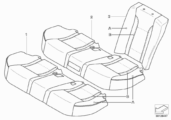 Инд.обивка задн.базового сиденья U7 для BMW E65 730i M54 (схема запчастей)