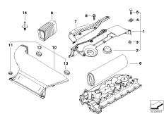Глушитель шума всасыв./сменн.эл.фильтра для BMW E46 330xd M57N (схема запасных частей)