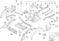 Пол багажника/брызговик Зд для BMW E66 730Ld M57N2 (схема запасных частей)