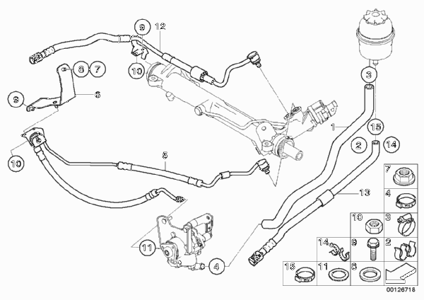 Маслопроводы гидроусилителя рул.управл. для BMW E66 730Li M54 (схема запчастей)