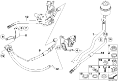 Маслопроводы гидроусилителя рул.управл. для BMW E65 730i M54 (схема запасных частей)
