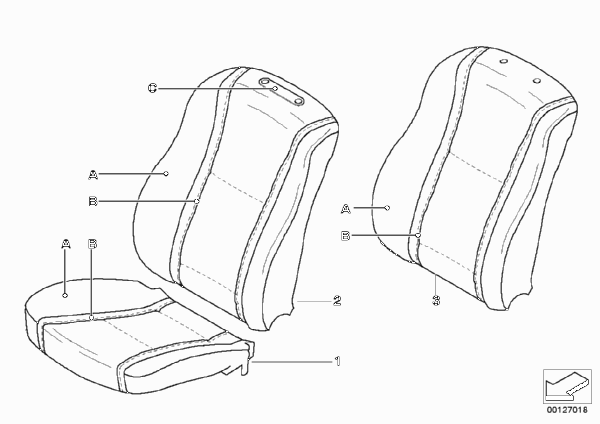 Инд.обивка переднего базового сиденья для BMW E65 735i N62 (схема запчастей)