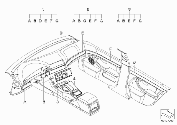 Доосн.отделк.цен.пород дер.корень ореха для BMW E39 523i M52 (схема запчастей)