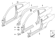 боковой каркас для BMW E63 645Ci N62 (схема запасных частей)