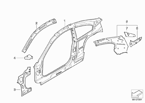 Детали бокового каркаса для BMW E63 M6 S85 (схема запчастей)