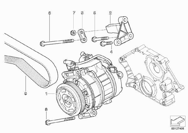 Компрессор кондиционера/дополн.элементы для BMW E63N 650i N62N (схема запчастей)