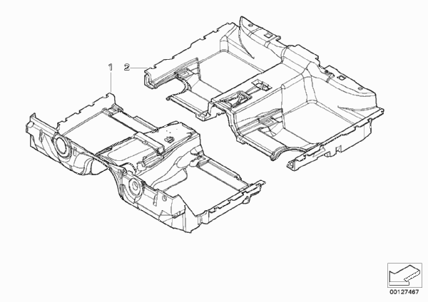Индивид.облицовочные панели днища для BMW E65 730d M57N (схема запчастей)