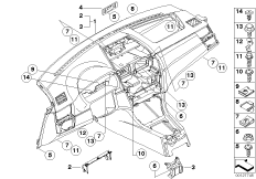 облицовка панели приборов для BMW E83 X3 2.5i M54 (схема запасных частей)