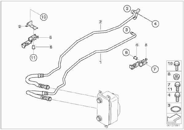 Трубопровод радиатора охл.масла КПП для BMW E60 530i M54 (схема запчастей)